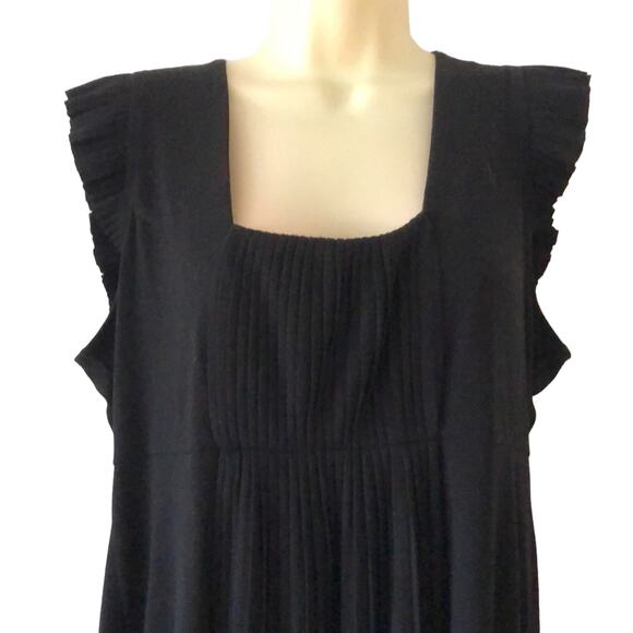 Elle Black Pleated Front Soft Knit Dress Woman Size Large Cap Sleeve Comfy - Picture 2 of 11